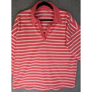 LL Bean Woman Heritage Mariner Top Splitneck Polo 3/4 Sleeve Sz XL Cora 521737